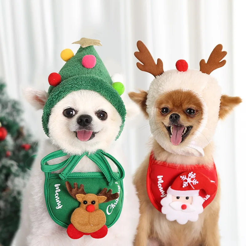 Dog Christmas Hat Santa Bibs New Year Party