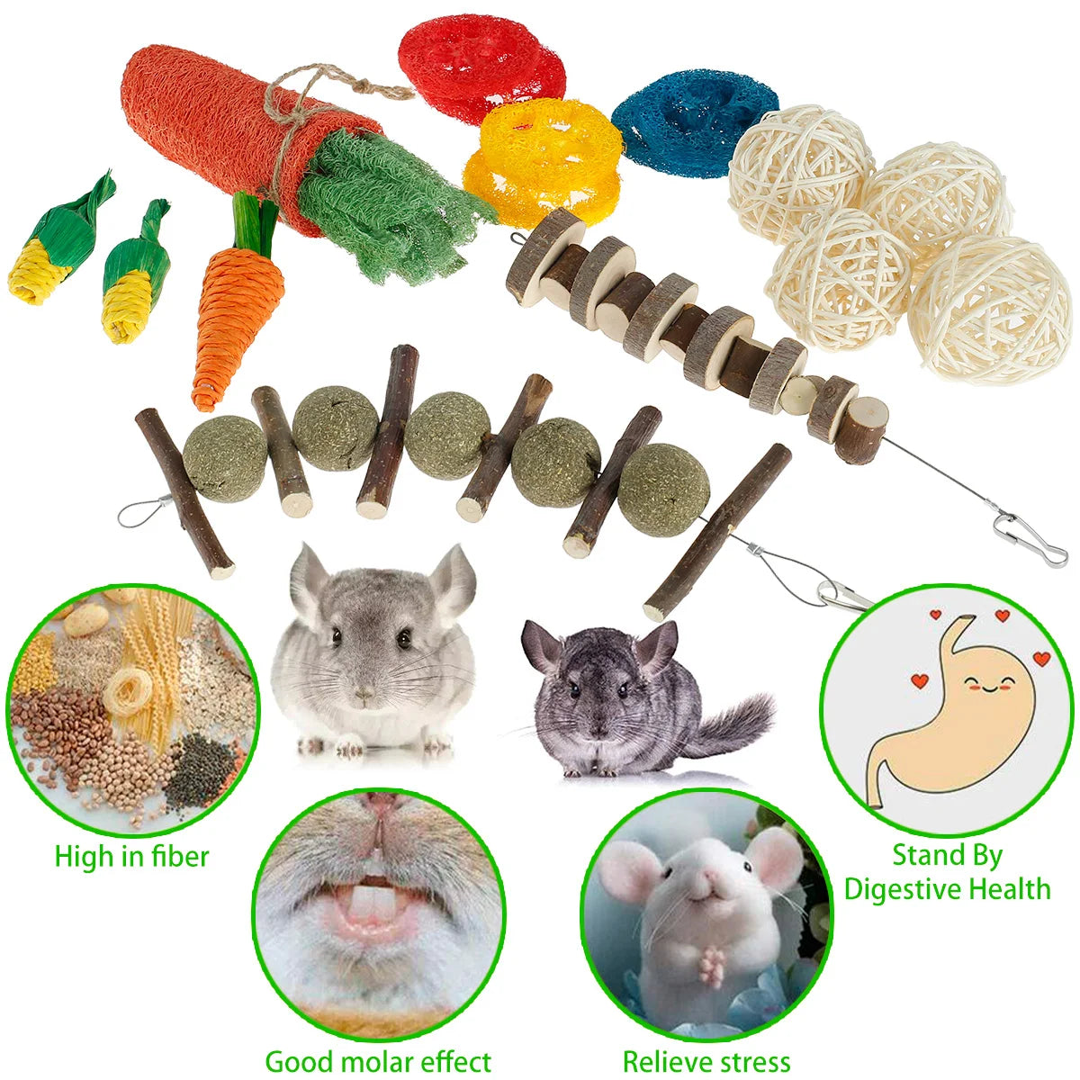 2/16PCS Natural Pet Rabbit Guinea Pig Chew Toys Set Tooth Grinding Snacks