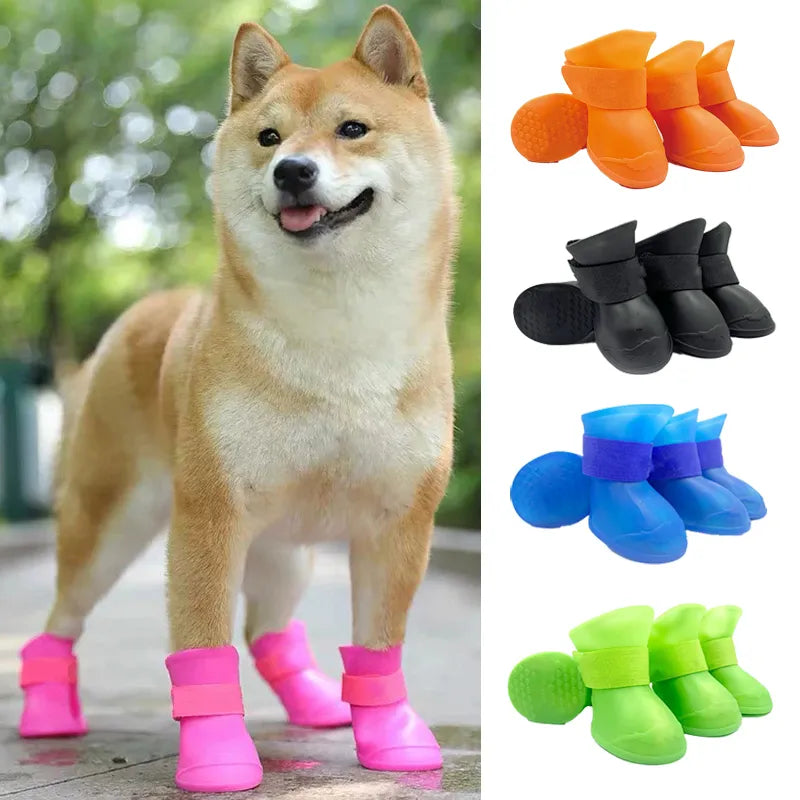 4Pcs Pet WaterProof Rainshoe Anti-slip Rubber Boot For Small Medium Large Dogs Cats