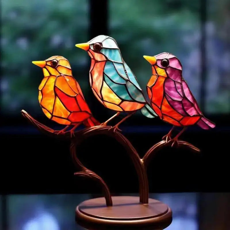 Stained Glass Birds On Branch Desktop Stained Glass Desktop