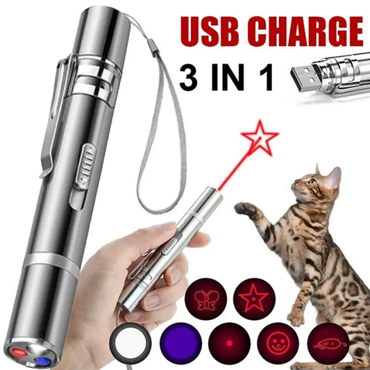 Cat Laser Toy USB Charging LED Light Pointer Rechargeable   5 Patterns Laser