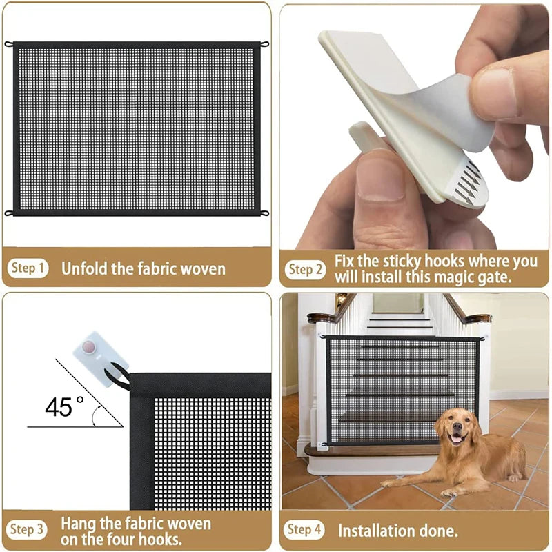 Dog Barrier Fences With 4Pcs Hook Stairs Gate New Folding Breathable Mesh