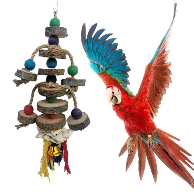 Bird Chew Wooden Beads Ropes Natural Blocks - specialneedspetshop