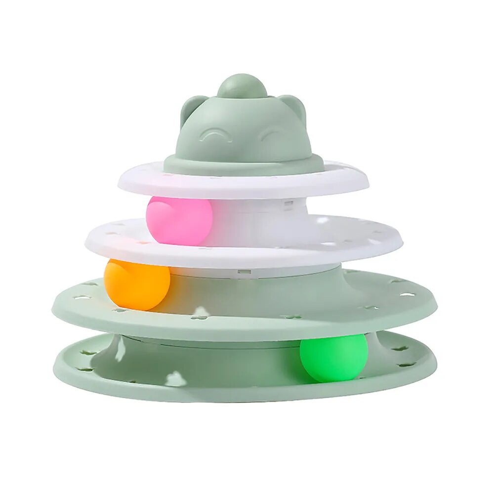 4 Levels Cat Toy Tower Turntable Roller Ball Interactive - specialneedspetshop