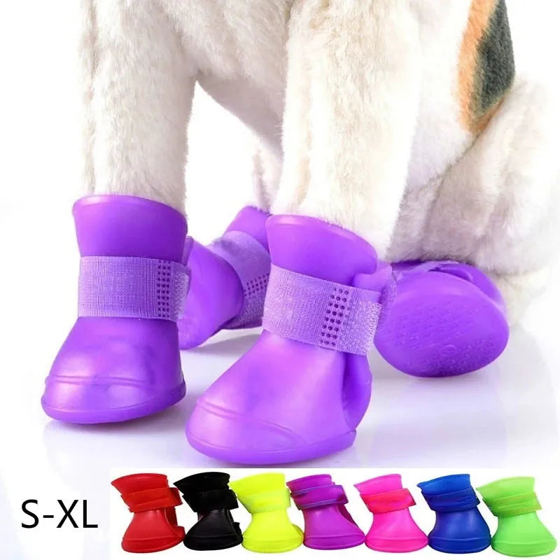 4Pcs Pet WaterProof Rainshoe Anti-slip Rubber Boot For Small Medium Large Dogs Cats