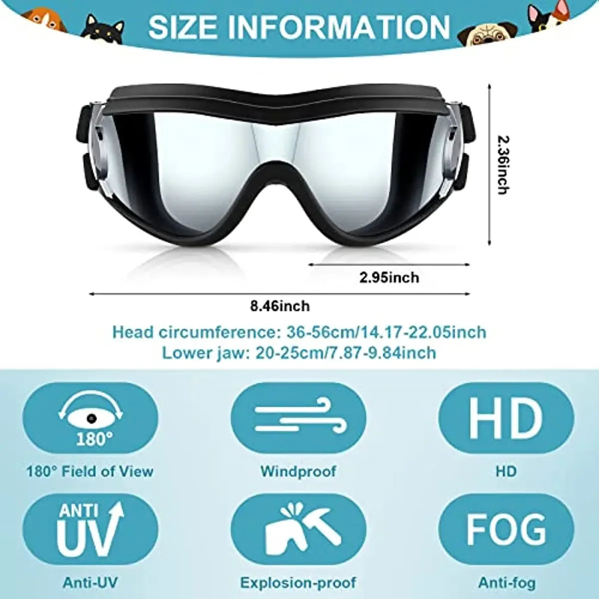 Dog Sunglasses Helmet Goggles,Dust Wind UV Protection