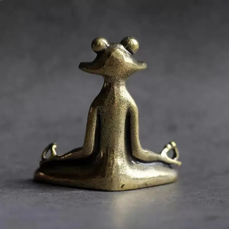 Retro Brass Meditate Zen Buddhism Frog Statue