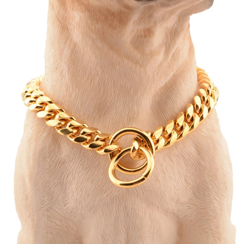 Chain Dog Collar 18K Gold Cuban Link Chain Stainless Steel Metal Links 10MM Heavy & Duty