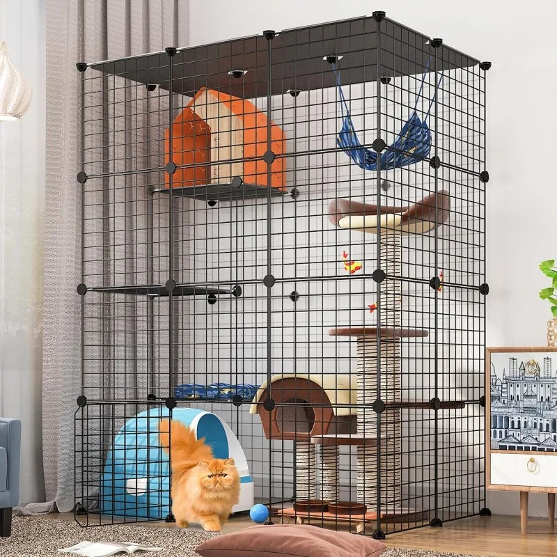 Large Cat Cage Enclosure Indoor DIY Cat Playpen Detachable Metal Wire Crate 2x3x4 Large Exercise Place Ideal