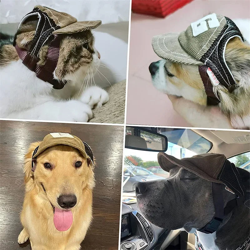 Dog Sunscreen Hat Baseball Cap Outdoor Sports with Ear Holes Adjustable for Small Medium Large Cats Dogs Kittens