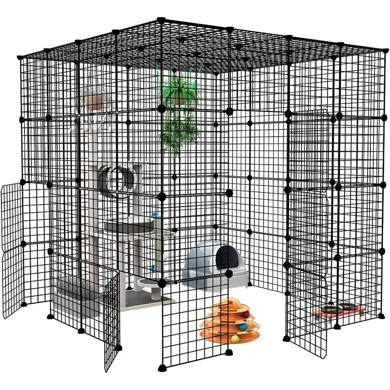 Large Cat Cage Enclosure Indoor DIY Cat Playpen Detachable Metal Wire Crate 2x3x4 Large Exercise Place Ideal