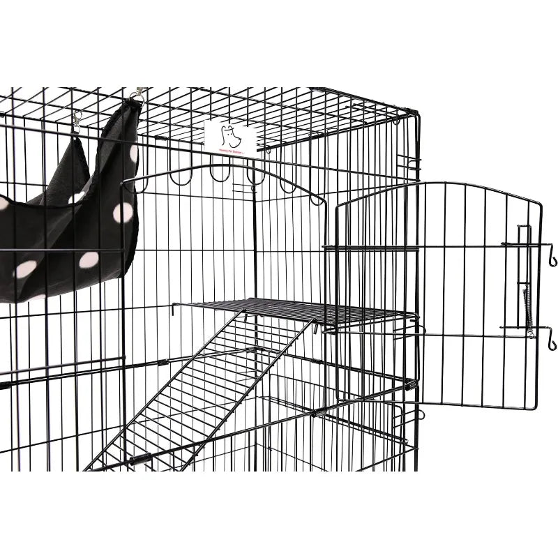 Folding Wire Cat Ferret Habitat Crate with Casters,Collapsible|Foldable|Lockable Tray and Hammock, 30",