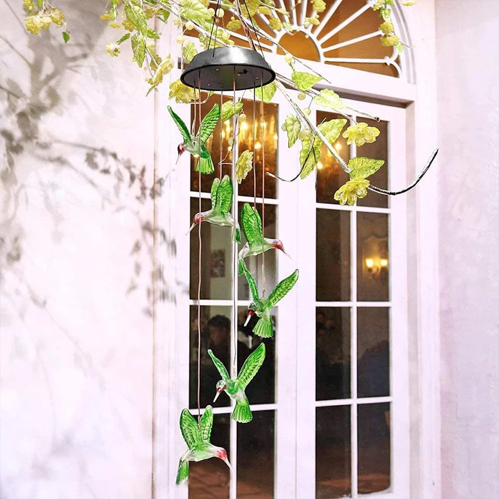 Hummingbird Wind Chime Hanging LED Solar Wind Chime Automatic Light 7 Colors-changing