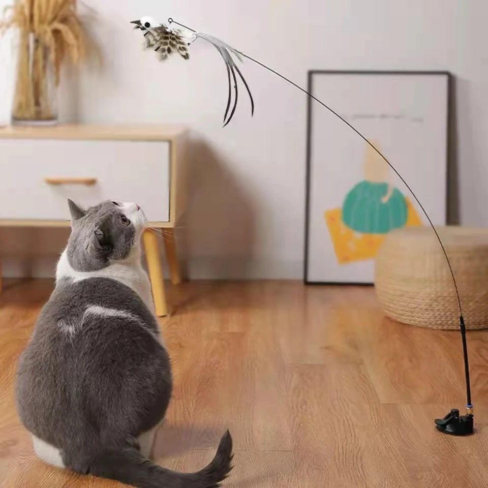 Simulation Bird Interactive  Cat Stick  Feather Bird With Bell Cat Stick Toy