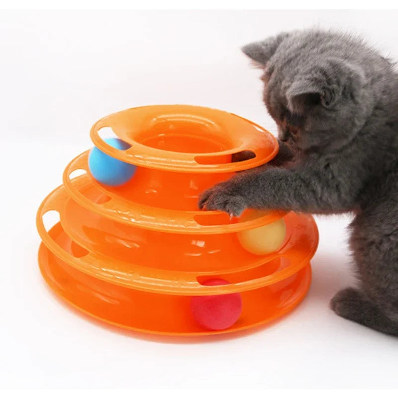 Interactive Tower Cat Toy Turntable Roller Balls Toy