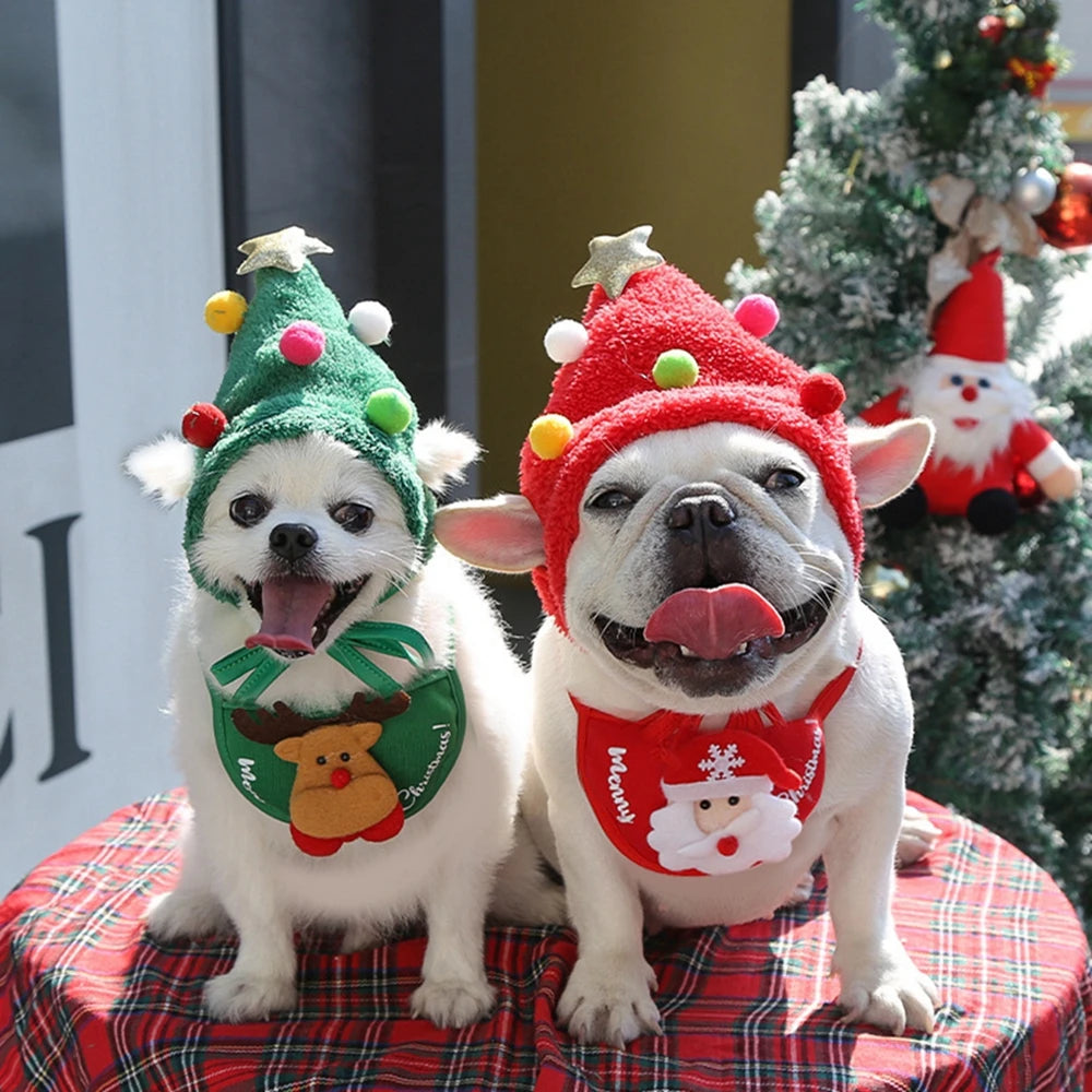 Christmas Pet Hat Antlers Dog Cat Scarf