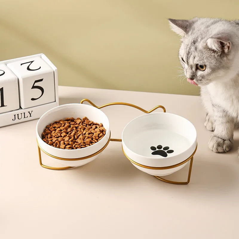 Poursweet  Cat Bowl Ceramic 500ML Water Feeder Food Feeding Dish