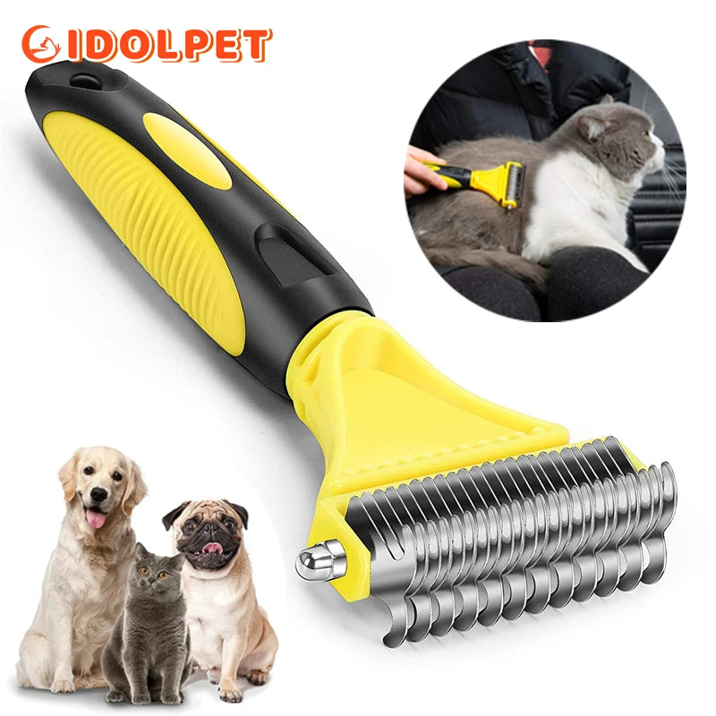 Pets Stainless Steel Grooming Brush Two-Sided Shedding and Dematting Undercoat brush