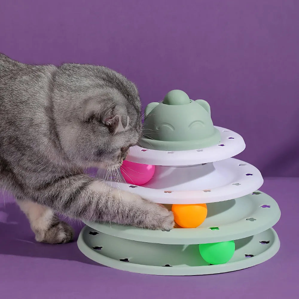 4 Levels Cat Toy Tower Turntable Roller Ball Interactive - specialneedspetshop