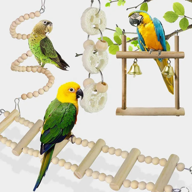 8PCS Set Combination Parrot Bird Toys Wood Articles   Pet Bird Toys