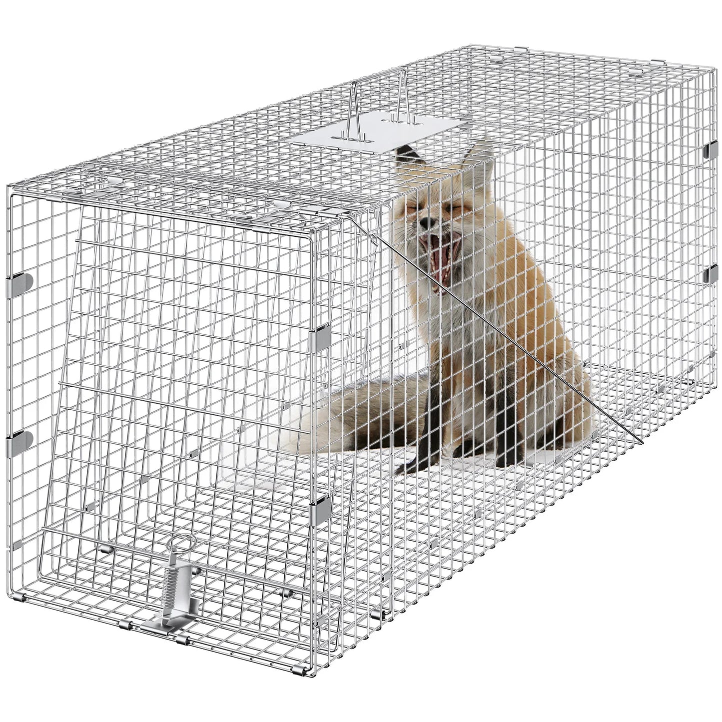 VEVOR 24/31/42/50in Live Animal Cage Trap Folding Humane Cat Trap Galvanized Iron with Handle for Rabbits Squirrels Groundhogs