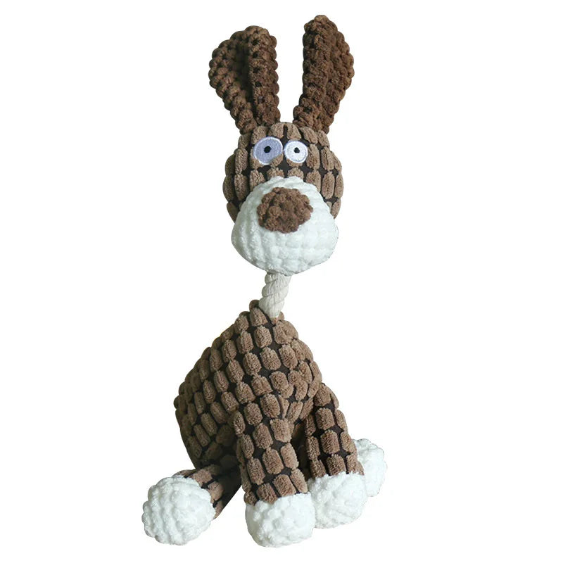 Donkey Shape Corduroy Chew Toy Squeaker Plush Bone Molar Dog Toy