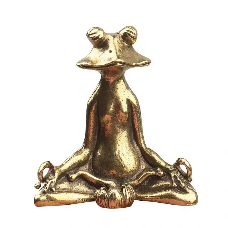 Retro Brass Meditate Zen Buddhism Frog Statue