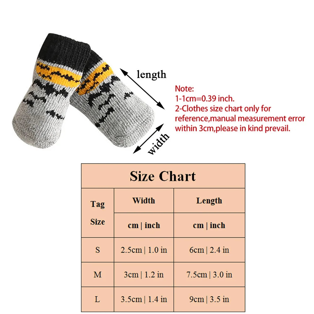 4pcs Winter Dog Socks Christmas Small Cat Knit Warm Socks Dog Anti-Slip Sock