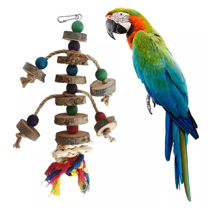 Bird Chew Wooden Beads Ropes Natural Blocks - specialneedspetshop