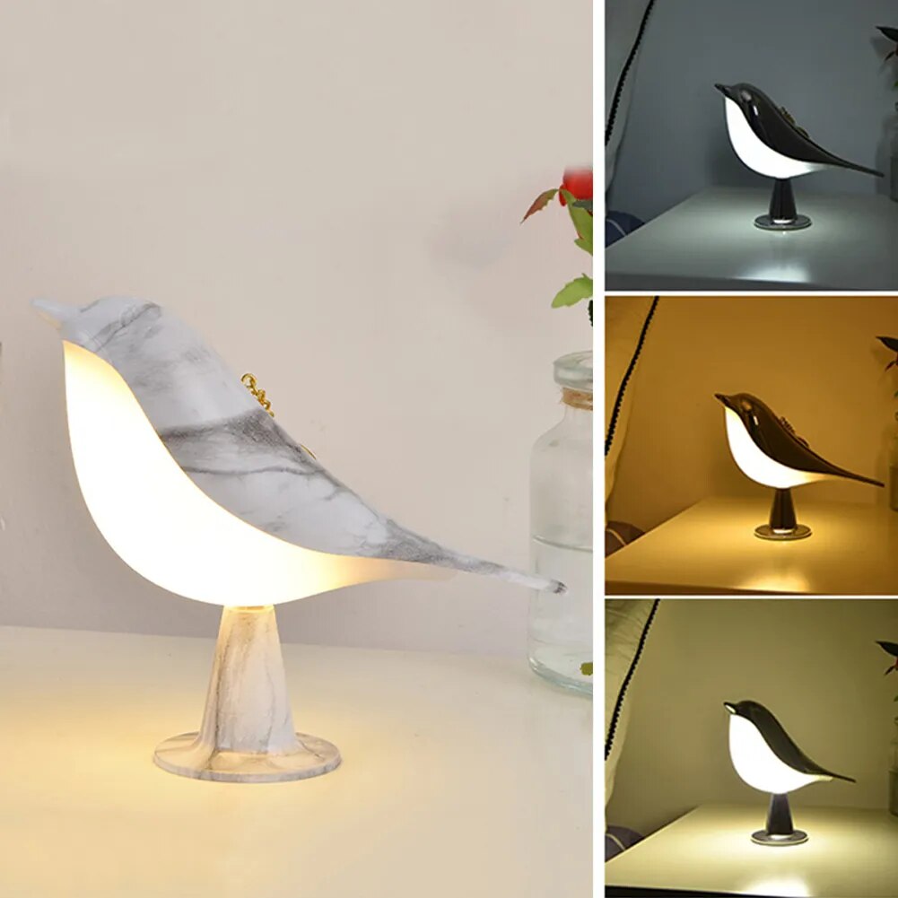 Magpie LED Small Cordless Wooden Bird Night Light Touch Control - specialneedspetshop