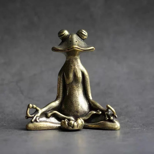 Retro Brass Meditate Zen Buddhism Frog Statue