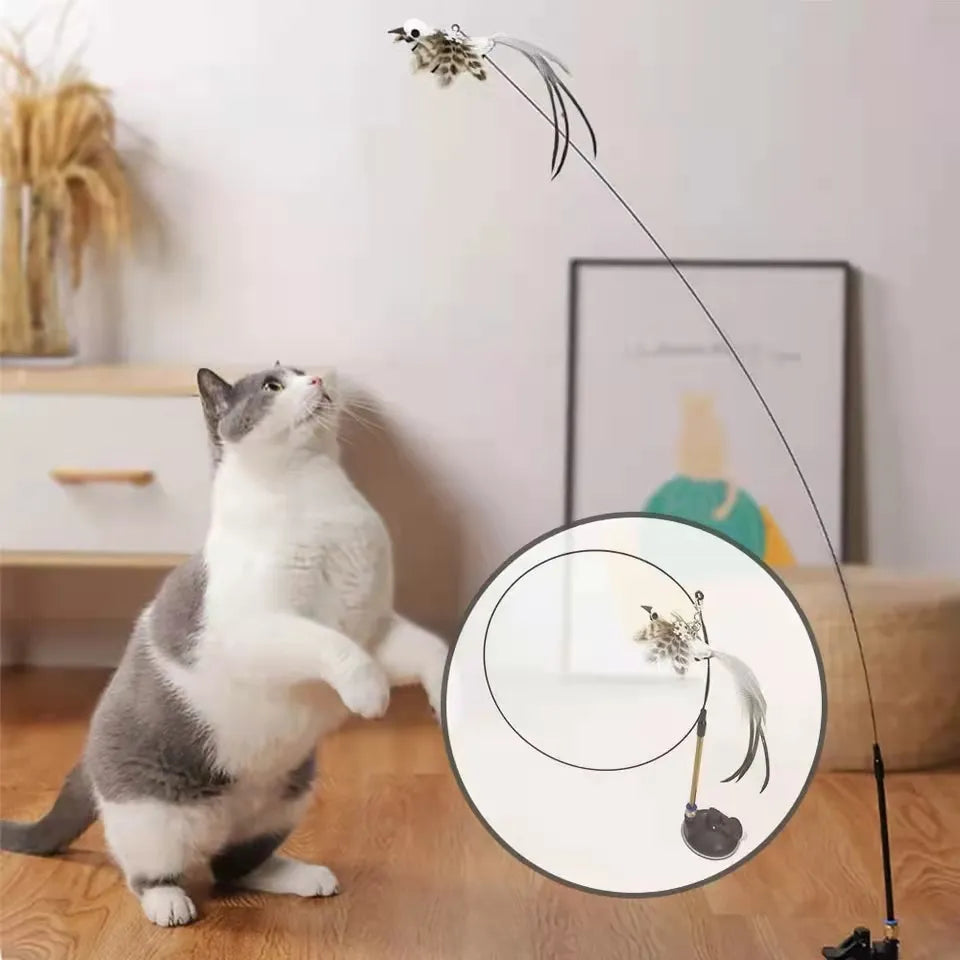 Simulation Bird Interactive  Cat Stick  Feather Bird With Bell Cat Stick Toy