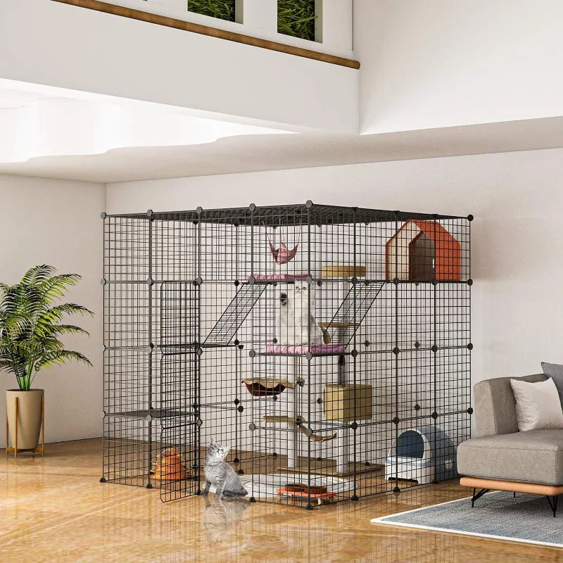 Large Cat Cage Enclosure Indoor DIY Cat Playpen Detachable Metal Wire Crate 2x3x4 Large Exercise Place Ideal