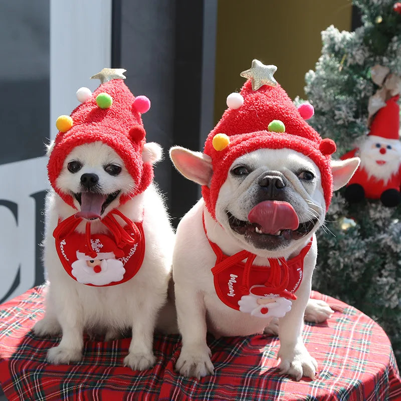 Dog Christmas Hat Santa Bibs New Year Party