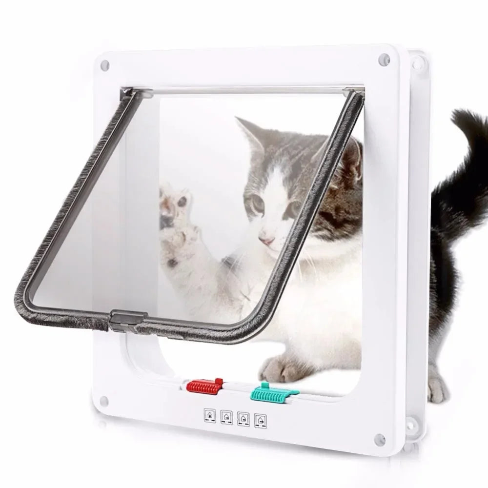 Dog Cat Flap Door with 4 Way Security Lock Flap Door  ABS Plastic Small Door Kit