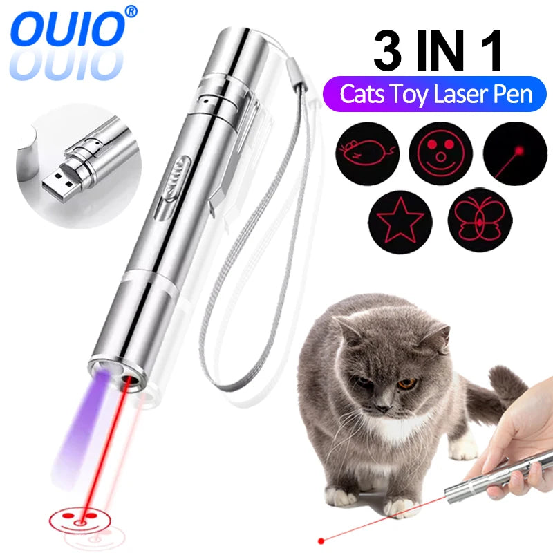 Cat Laser Toy Pen USB Charging LED Light Pointer Rechargeable  5 Patterns