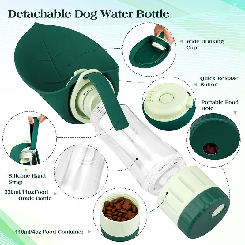 Portable Dog Water Bottle Food Container 2 In 1 Leakproof