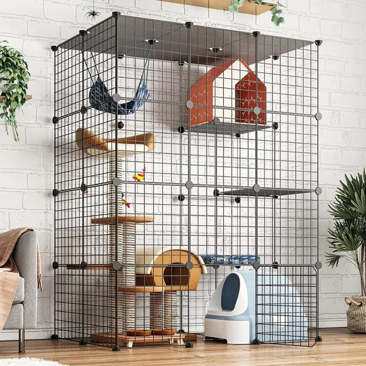 Large Cat Cage Enclosure Indoor DIY Cat Playpen Detachable Metal Wire Crate 2x3x4 Large Exercise Place Ideal