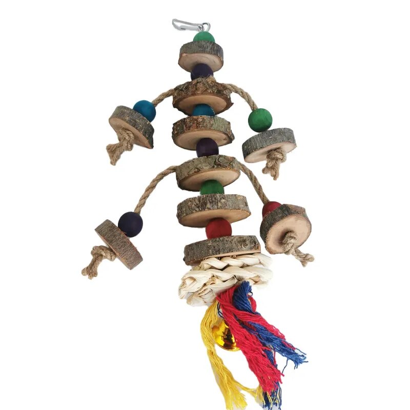 Bird Chew Wooden Beads Ropes Natural Blocks - specialneedspetshop