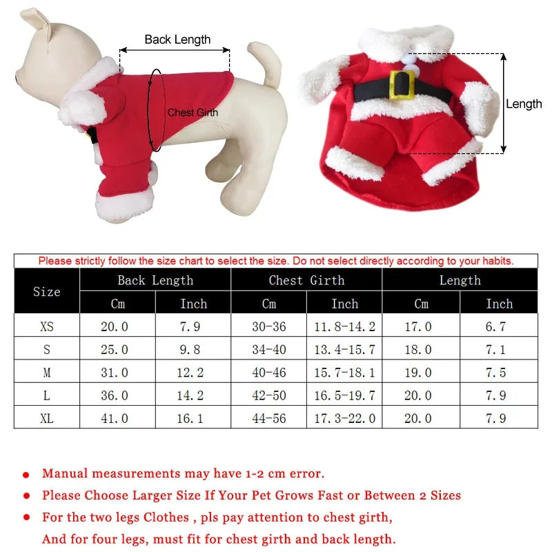 Christmas Dog Costume For Small Dogs Cat  Santa Claus  Jumpsuit