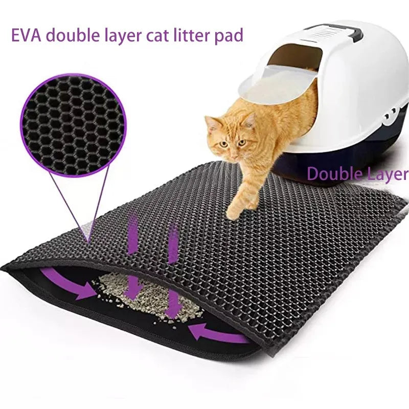 Cat Litter Mat With Double Layer Waterproof Litter Box Mat Non-slip Washable