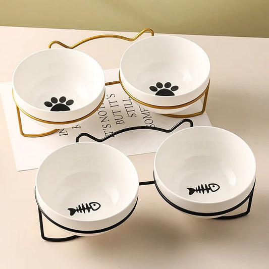 Poursweet  Cat Bowl Ceramic 500ML Water Feeder Food Feeding Dish