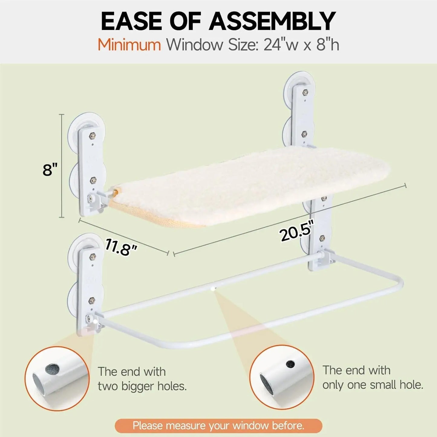 Cat Window Perch Foldable with Steel Frame and Strong Suction Cup Mount White M-52x30x20cm