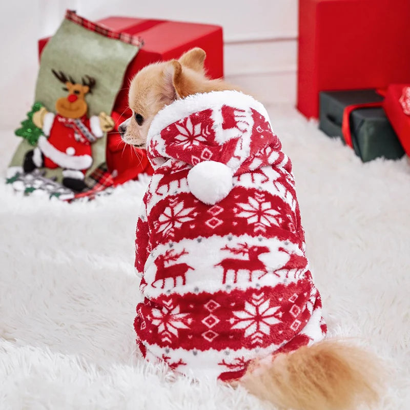 Dog Christmas Jumpsuit  Plush Pet Pajamas for Small Medium Dogs Cats Overalls